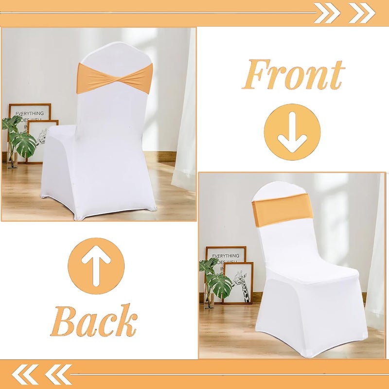 Fbewom Gold Chair Sashes Bows 50 Pcs Spandex Chair Bands Ties Without Buckle Decorations for Wedding Birthday Party Events Ceremony - Image 4
